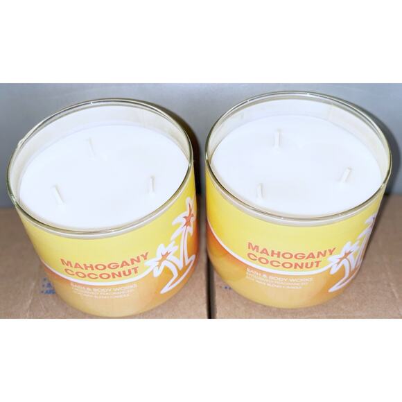 Lot of 2 Bath & Body Works Mahogany Coconut Large 3-Wick Candle 14.5oz - Picture 4 of 5